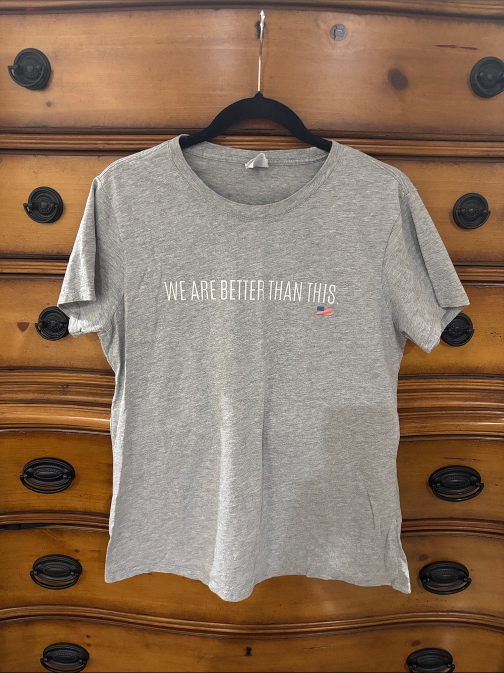 Heather Gray Short Sleeve Tee with We are better than this slogan